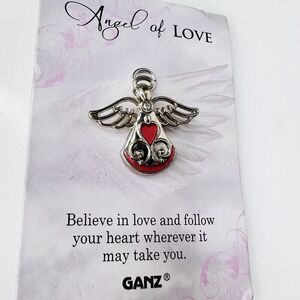 Angel of LOVE Believe In Love Pin / Pendant By Ganz Red Silver Tone 1556